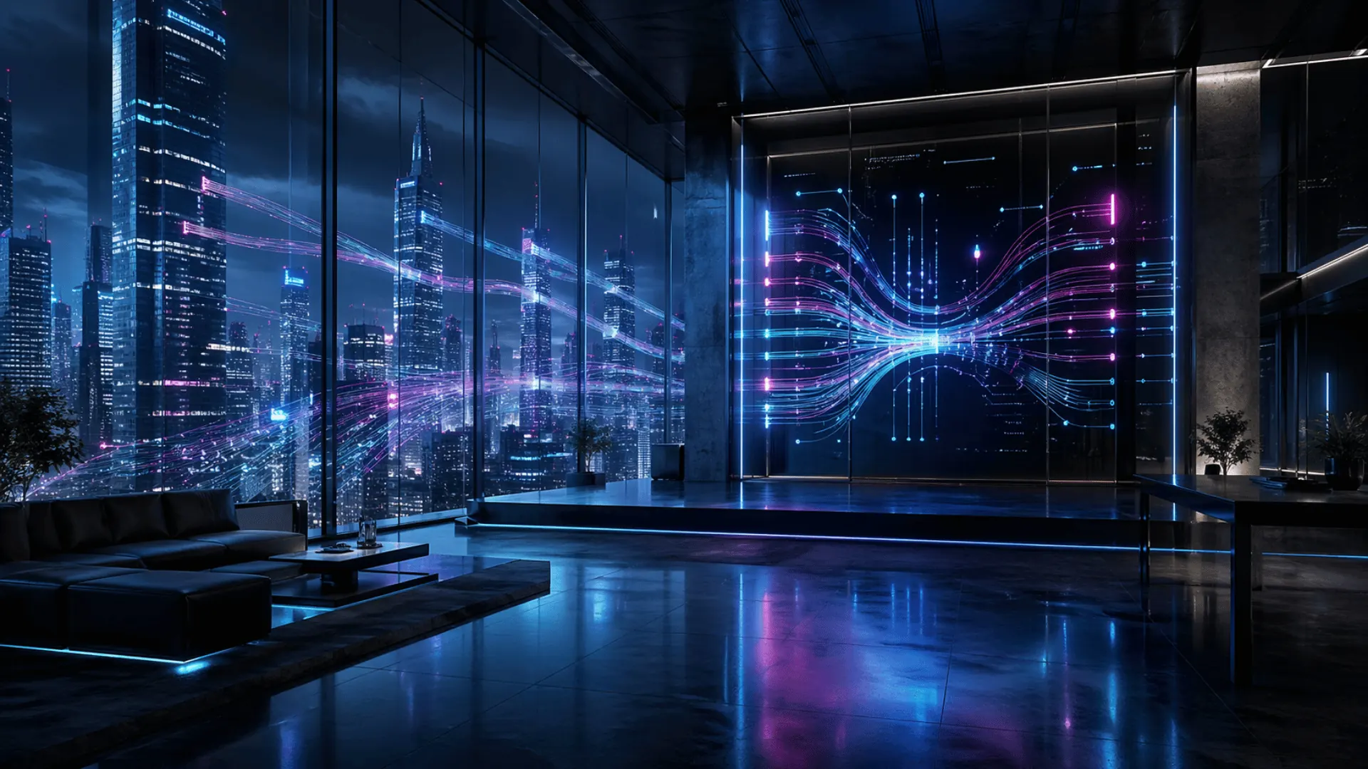Executive analytics room with highlighted data signals