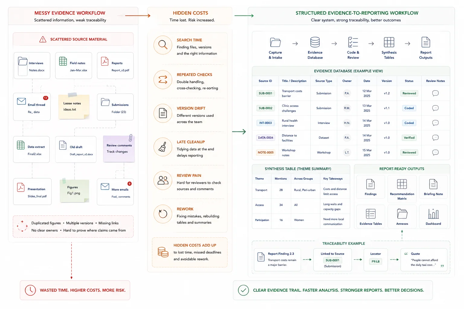 Hidden cost of messy evidence workflows across intake, storage, review, synthesis, reporting, and reconstruction
